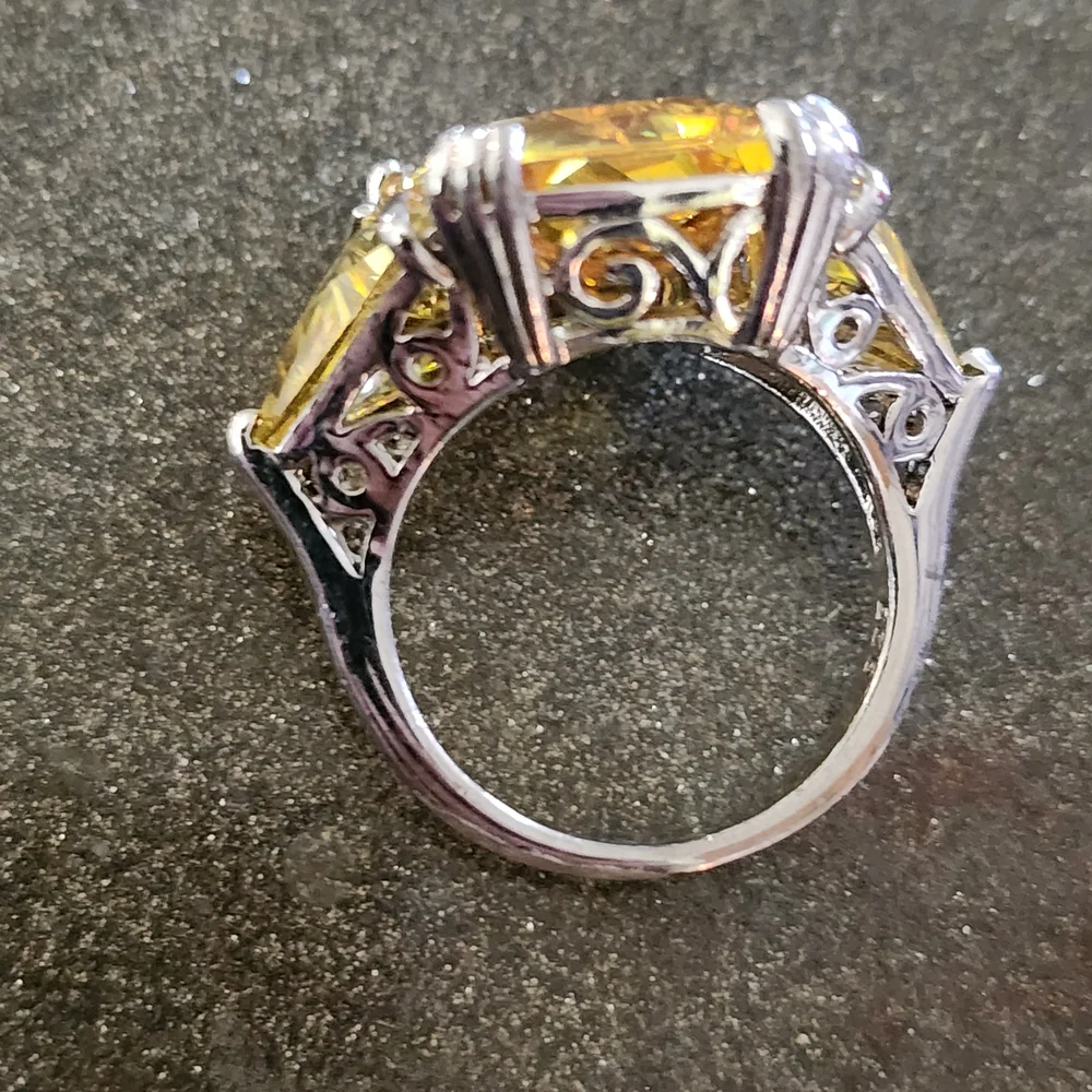 Radiant Yellow Three-Stone Cocktail Ring for Women Sz6 Chunky Sterling Silver - Picture 8 of 9